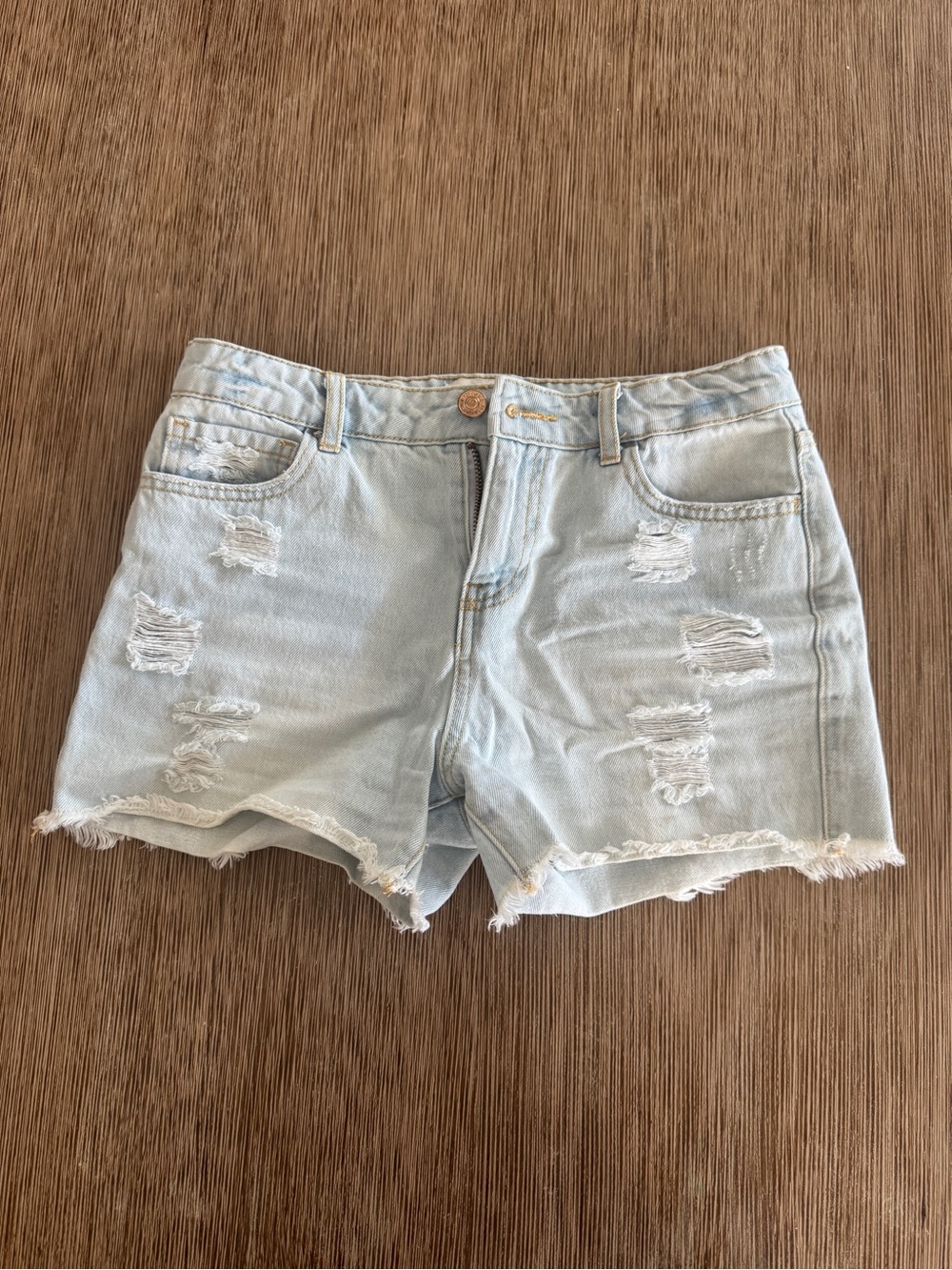 Forever 21 Light Wash Distressed Denim Shorts